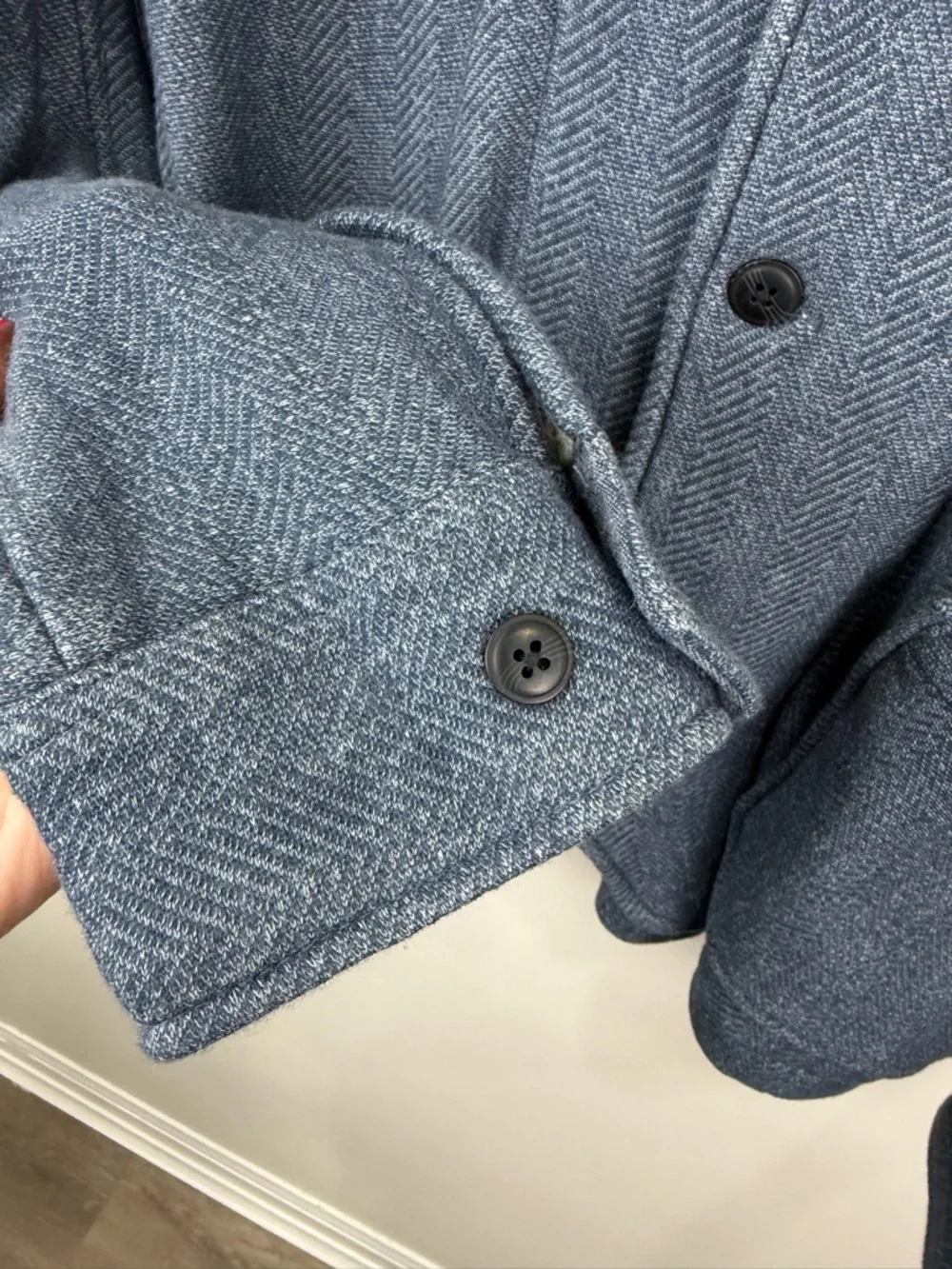Grayers Blue Herringbone Swacket Knit Jacket Button Front Cotton L
